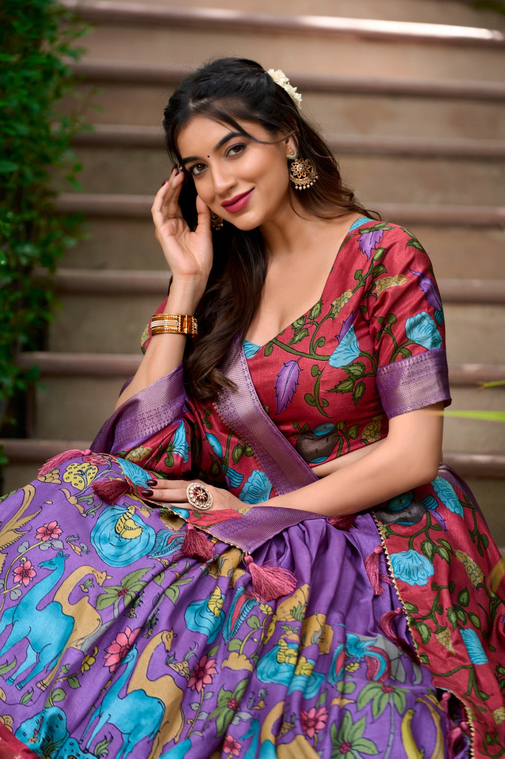 AKANKSHA Kalamkari Dola Silk Lehenga Choli Set