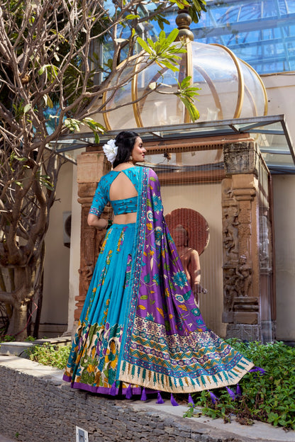 Tussar Silk Kalamkari Print Lehenga Choli with Dupatta – Elegant Designer