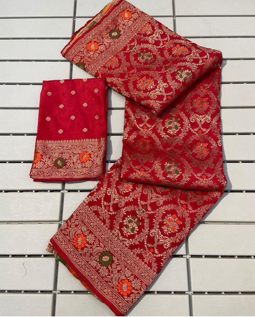 Pure Khadi Crepe Silk Saree with Rich Zari & Meenakari Weaving Work