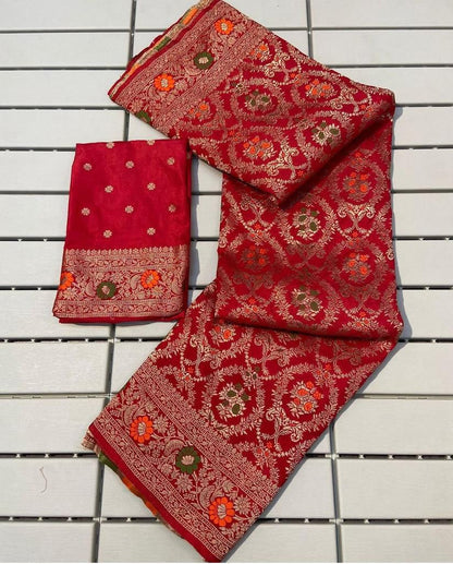 Pure Khadi Crepe Silk Saree with Rich Zari & Meenakari Weaving Work