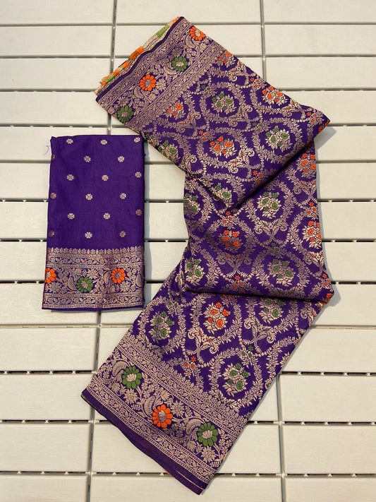 Pure Khadi Crepe Silk Saree with Rich Zari & Meenakari Weaving Work