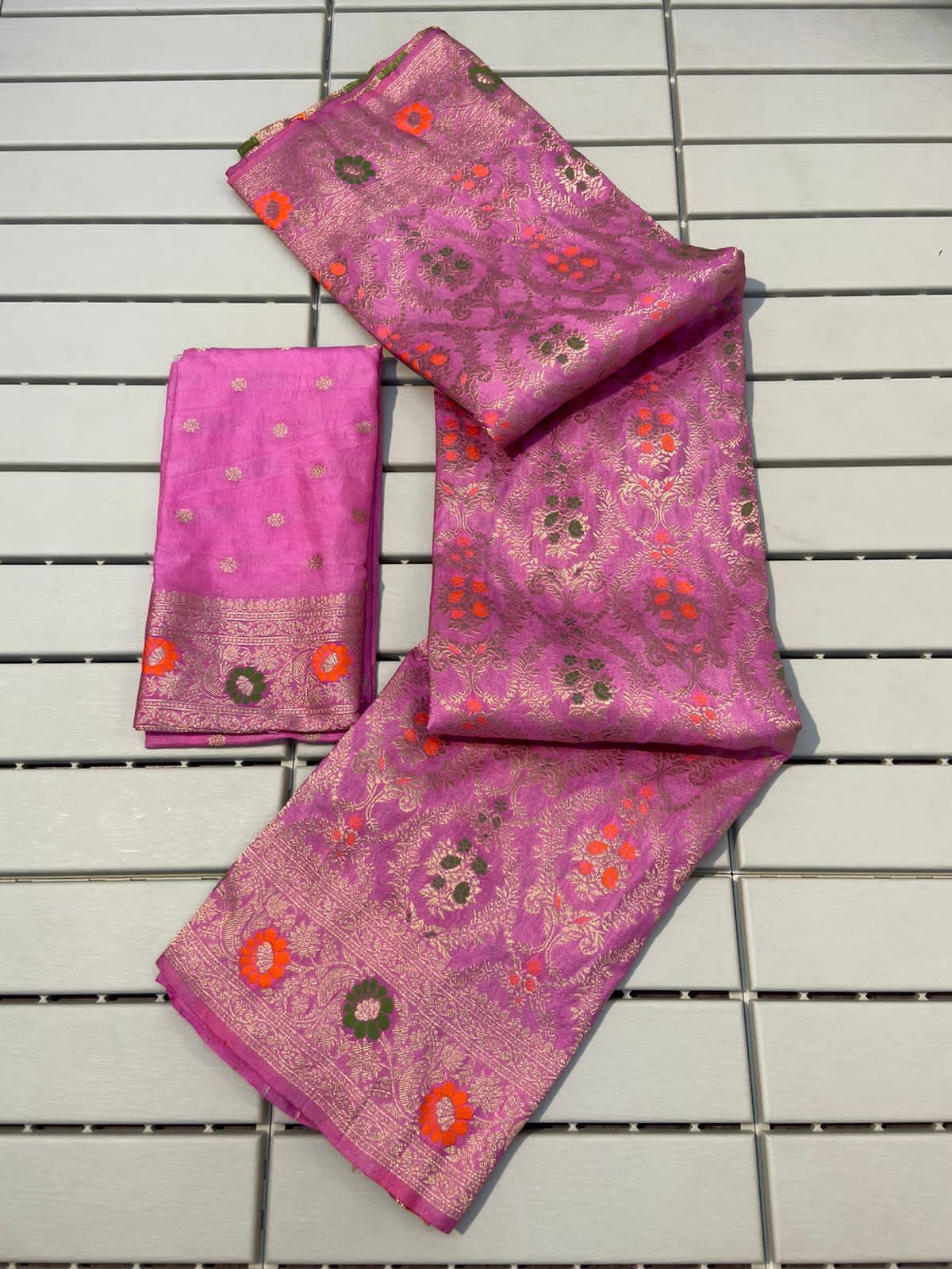 Pure Khadi Crepe Silk Saree with Rich Zari & Meenakari Weaving Work