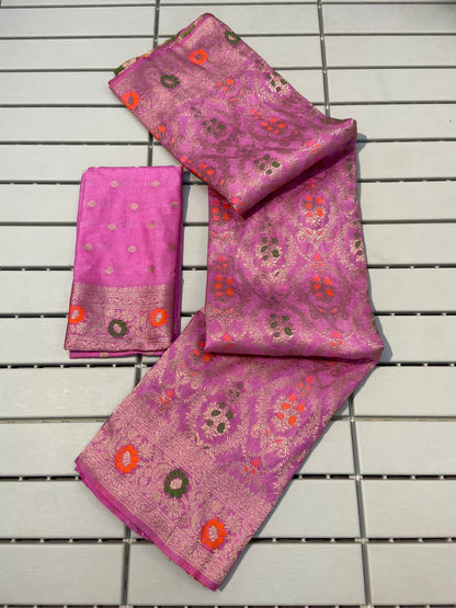 Pure Khadi Crepe Silk Saree with Rich Zari & Meenakari Weaving Work