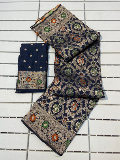 Pure Khadi Crepe Silk Saree with Rich Zari & Meenakari Weaving Work