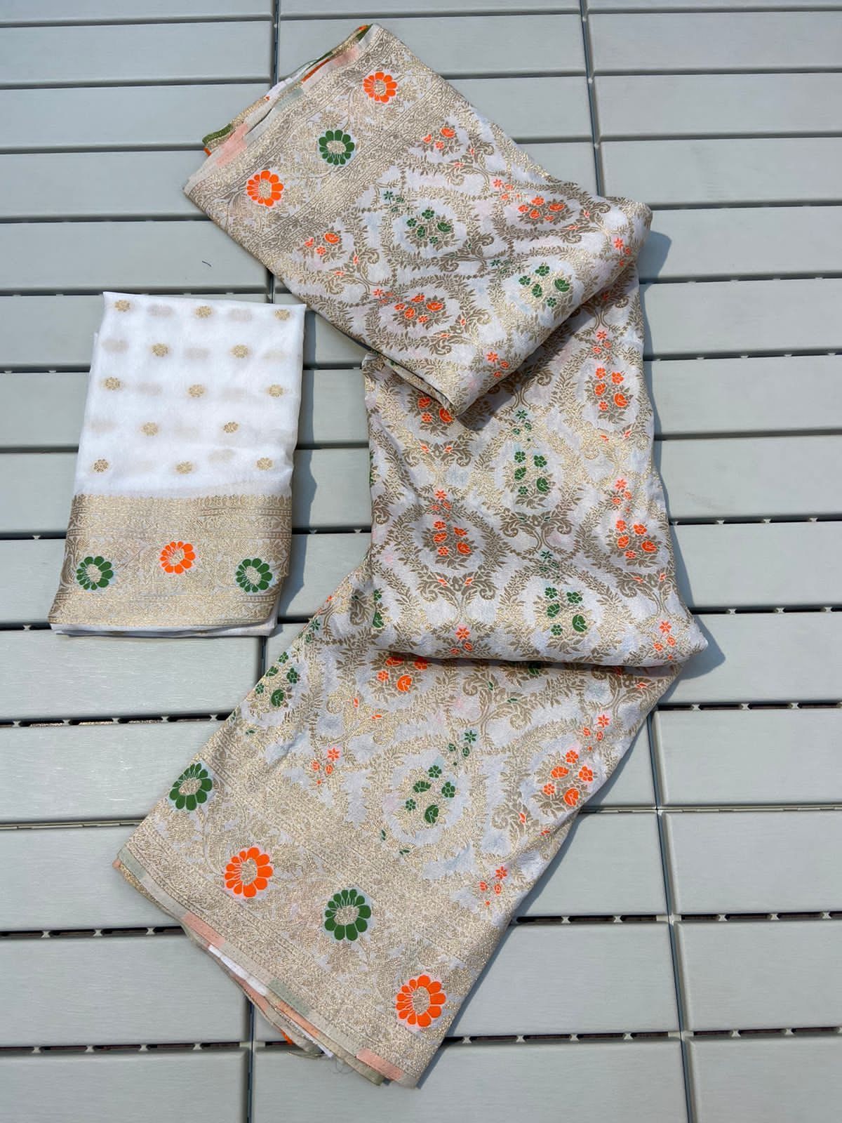 Pure Khadi Crepe Silk Saree with Rich Zari & Meenakari Weaving Work