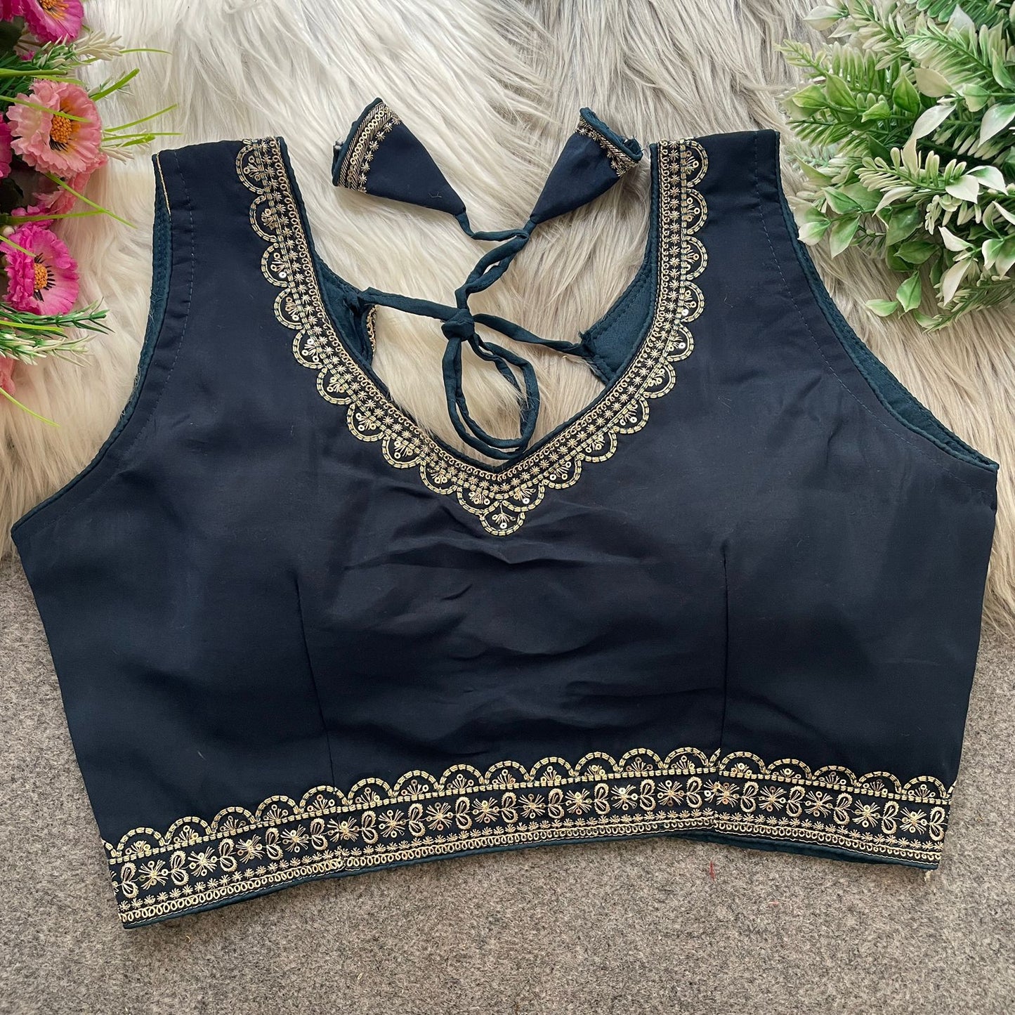 Heavy Embroidery & Sequence Work Pure Roman Silk Blouse