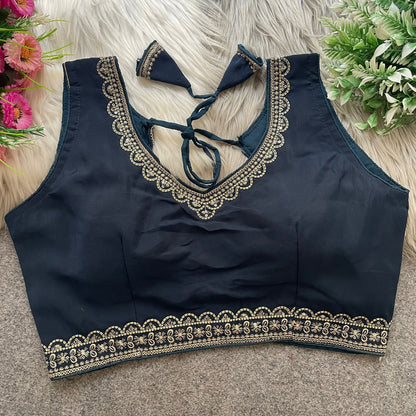 Heavy Embroidery & Sequence Work Pure Roman Silk Blouse