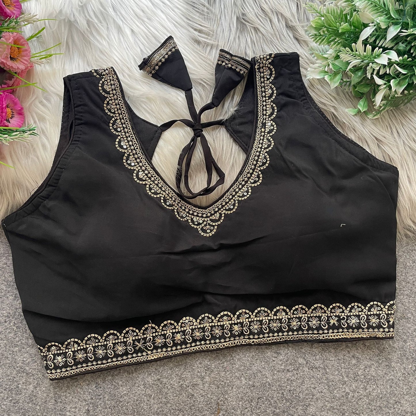 Heavy Embroidery & Sequence Work Pure Roman Silk Blouse