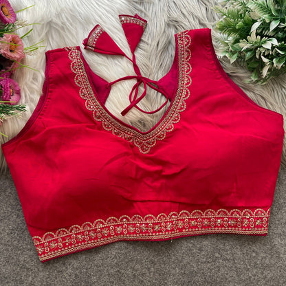 Heavy Embroidery & Sequence Work Pure Roman Silk Blouse