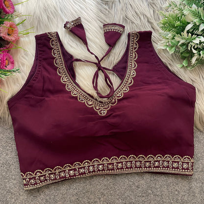 Heavy Embroidery & Sequence Work Pure Roman Silk Blouse
