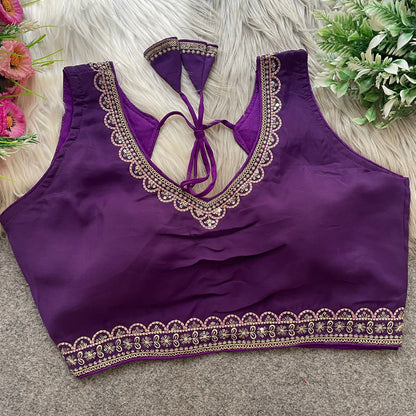 Heavy Embroidery & Sequence Work Pure Roman Silk Blouse