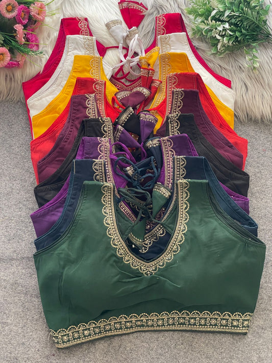 Heavy Embroidery & Sequence Work Pure Roman Silk Blouse