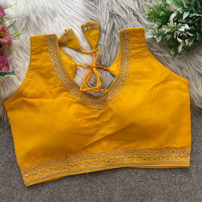 Heavy Embroidery & Sequence Work Pure Roman Silk Blouse