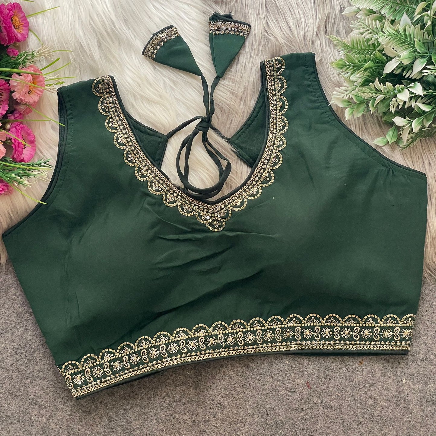 Heavy Embroidery & Sequence Work Pure Roman Silk Blouse