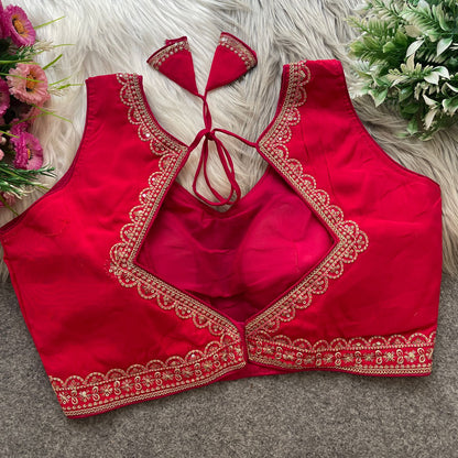 Heavy Embroidery & Sequence Work Pure Roman Silk Blouse