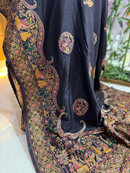 Pure Rajwadi Pashmina Silk Weaving Saree with Kashmiri Thread Work