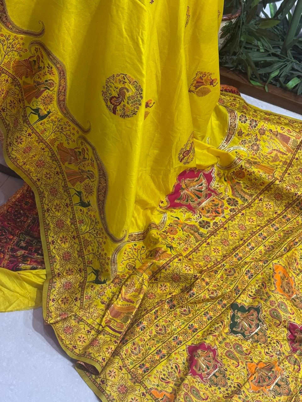 Pure Rajwadi Pashmina Silk Weaving Saree with Kashmiri Thread Work