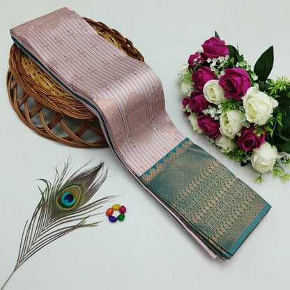 Silk Bridal Saree – 3D Embossed Weaving, Rose Gold Zari, Rich Pallu & Contrast Blouse | Premium Lightweight Wedding Saree