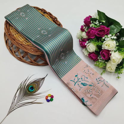 Silk Bridal Saree – 3D Embossed Weaving, Rose Gold Zari, Rich Pallu & Contrast Blouse | Premium Lightweight Wedding Saree