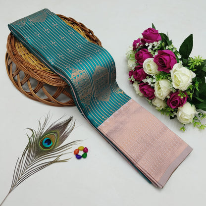 Silk Bridal Saree – 3D Embossed Weaving, Rose Gold Zari, Rich Pallu & Contrast Blouse | Premium Lightweight Wedding Saree