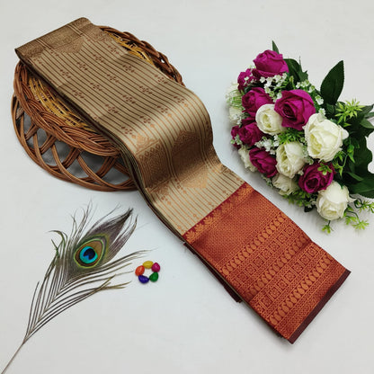 Silk Bridal Saree – 3D Embossed Weaving, Rose Gold Zari, Rich Pallu & Contrast Blouse | Premium Lightweight Wedding Saree