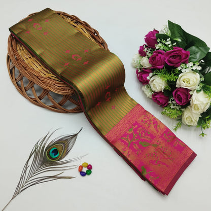 Silk Bridal Saree – 3D Embossed Weaving, Rose Gold Zari, Rich Pallu & Contrast Blouse | Premium Lightweight Wedding Saree