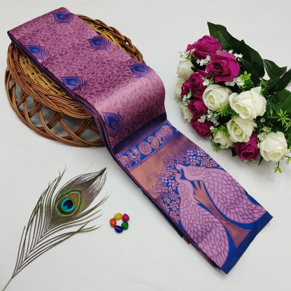 Silk Bridal Saree – 3D Embossed Weaving, Rose Gold Zari, Rich Pallu & Contrast Blouse | Premium Lightweight Wedding Saree