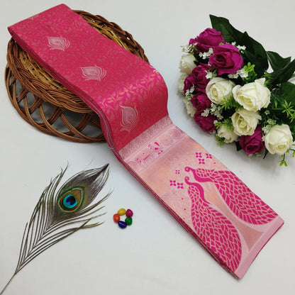 Silk Bridal Saree – 3D Embossed Weaving, Rose Gold Zari, Rich Pallu & Contrast Blouse | Premium Lightweight Wedding Saree