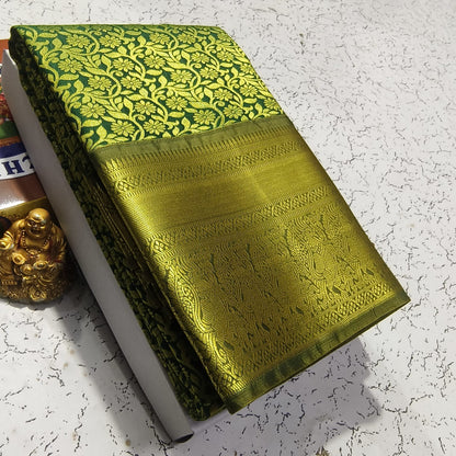 Elite Bridal Pick & Pick Fancy Silk Saree for Women | Samuthrika & Vasthrakala Style Wedding Saree | Rich Contrast Pallu with Running Blouse | Gold, Silver & Copper Zari Woven (Premium Bridal Collection)