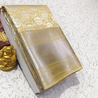 Elite Bridal Pick & Pick Fancy Silk Saree for Women | Samuthrika & Vasthrakala Style Wedding Saree | Rich Contrast Pallu with Running Blouse | Gold, Silver & Copper Zari Woven (Premium Bridal Collection)