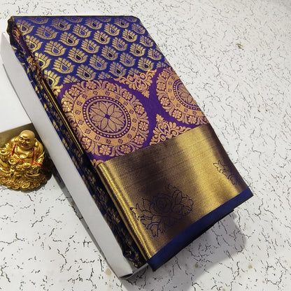 Elite Bridal Pick & Pick Fancy Silk Saree for Women | Samuthrika & Vasthrakala Style Wedding Saree | Rich Contrast Pallu with Running Blouse | Gold, Silver & Copper Zari Woven (Premium Bridal Collection)