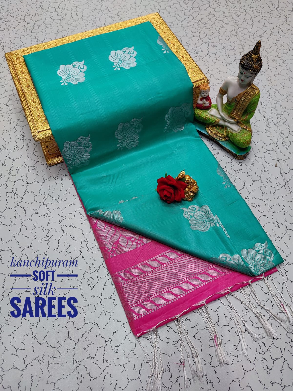 Kanchi Soft Silk Saree for Women | Copper Zari Butta Weaving with Contrast Grand Pallu & Blouse | Premium Lightweight Soft Silk Saree (Elegant Festive & Traditional Wear)