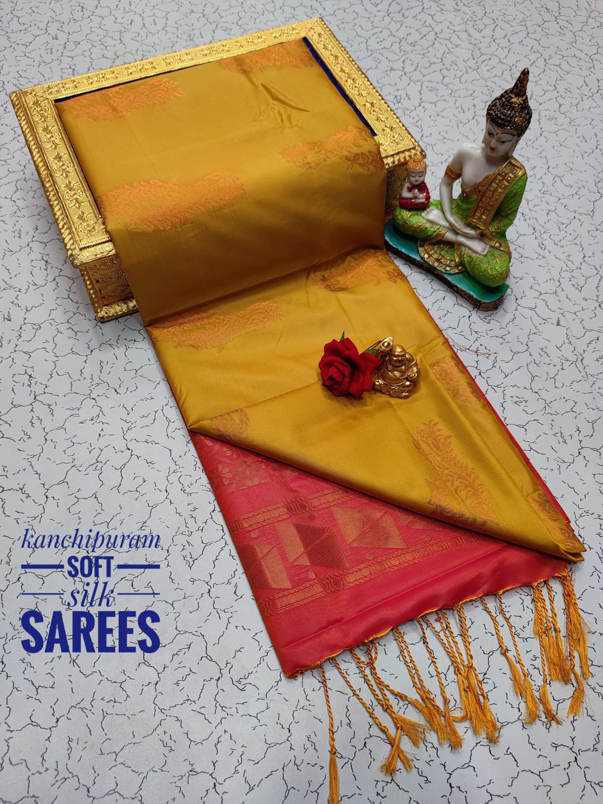 Kanchi Soft Silk Saree for Women | Copper Zari Butta Weaving with Contrast Grand Pallu & Blouse | Premium Lightweight Soft Silk Saree (Elegant Festive & Traditional Wear)