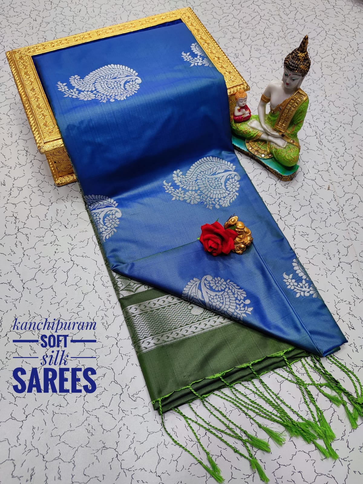 Kanchi Soft Silk Saree for Women | Copper Zari Butta Weaving with Contrast Grand Pallu & Blouse | Premium Lightweight Soft Silk Saree (Elegant Festive & Traditional Wear)
