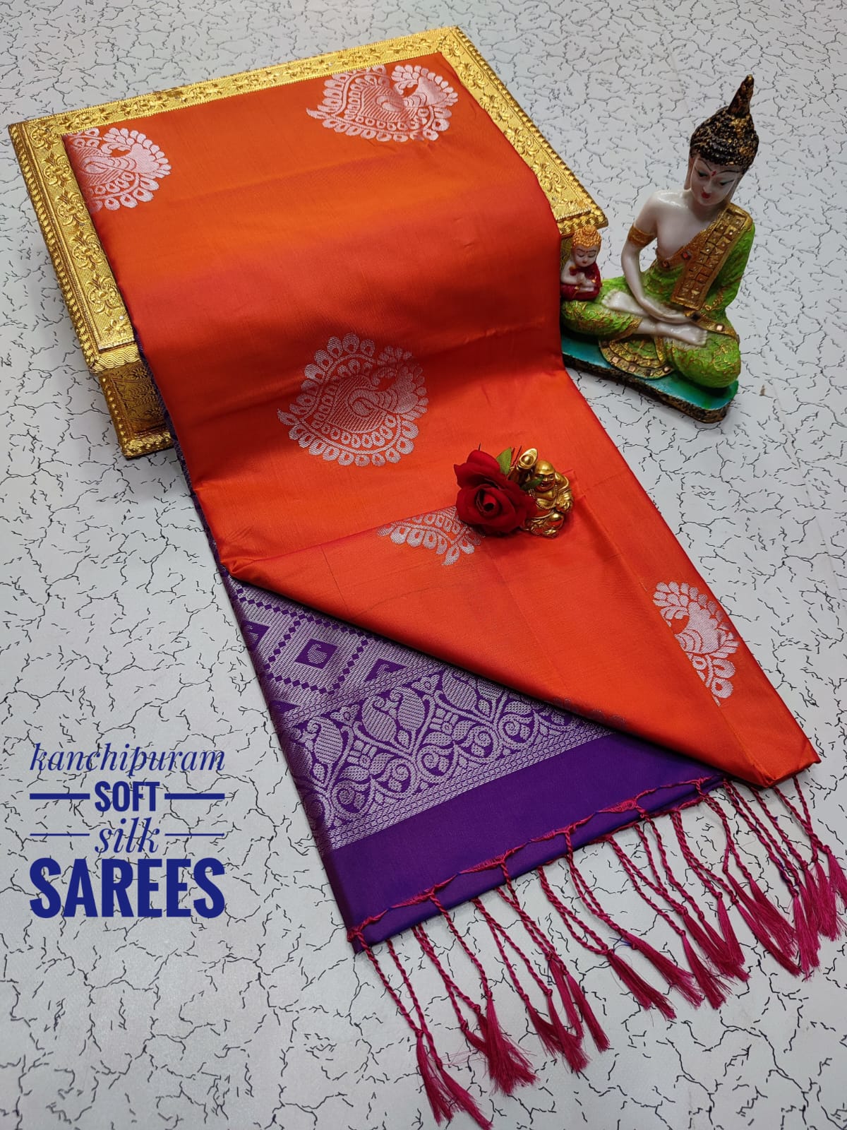 Kanchi Soft Silk Saree for Women | Copper Zari Butta Weaving with Contrast Grand Pallu & Blouse | Premium Lightweight Soft Silk Saree (Elegant Festive & Traditional Wear)