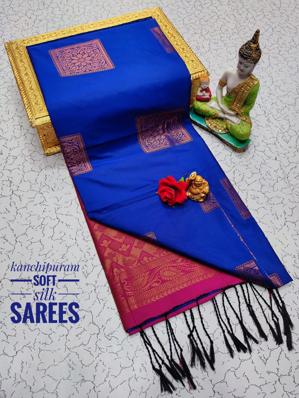 Kanchi Soft Silk Saree for Women | Copper Zari Butta Weaving with Contrast Grand Pallu & Blouse | Premium Lightweight Soft Silk Saree (Elegant Festive & Traditional Wear)