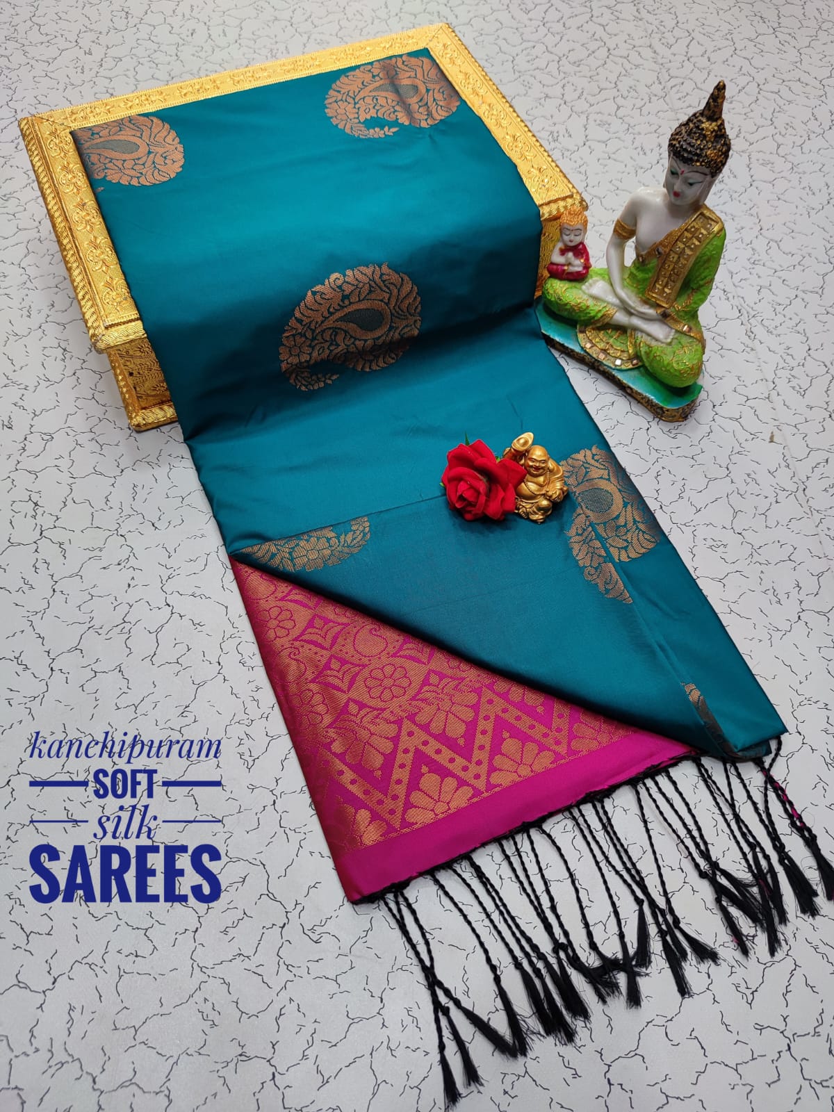 Kanchi Soft Silk Saree for Women | Copper Zari Butta Weaving with Contrast Grand Pallu & Blouse | Premium Lightweight Soft Silk Saree (Elegant Festive & Traditional Wear)