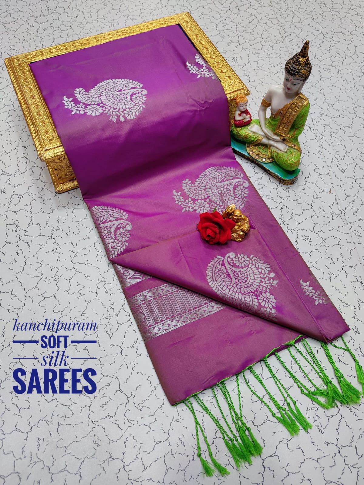 Kanchi Soft Silk Saree for Women | Copper Zari Butta Weaving with Contrast Grand Pallu & Blouse | Premium Lightweight Soft Silk Saree (Elegant Festive & Traditional Wear)