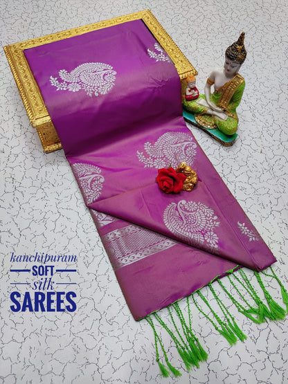 Kanchi Soft Silk Saree for Women | Copper Zari Butta Weaving with Contrast Grand Pallu & Blouse | Premium Lightweight Soft Silk Saree (Elegant Festive & Traditional Wear)