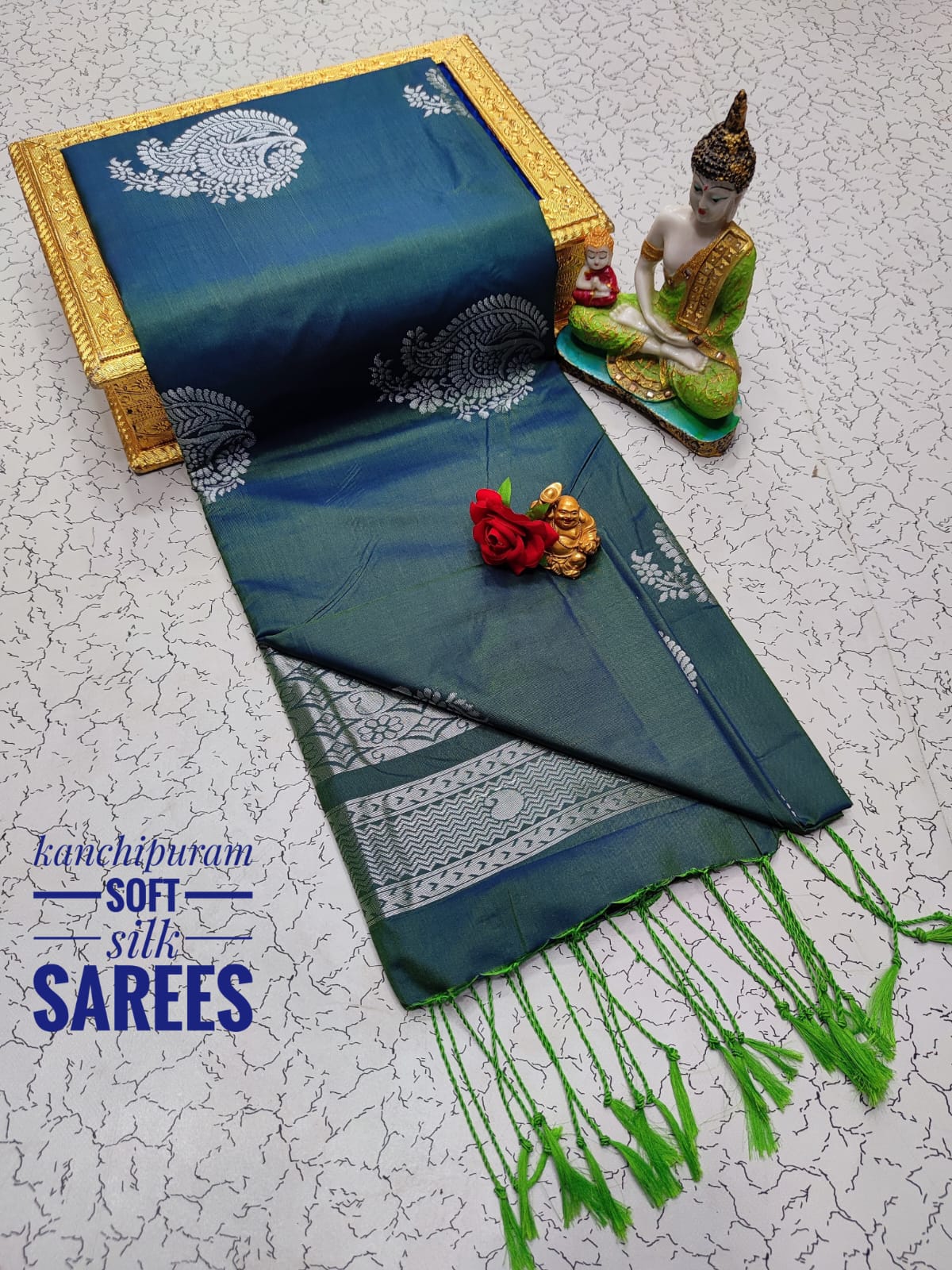 Kanchi Soft Silk Saree for Women | Copper Zari Butta Weaving with Contrast Grand Pallu & Blouse | Premium Lightweight Soft Silk Saree (Elegant Festive & Traditional Wear)