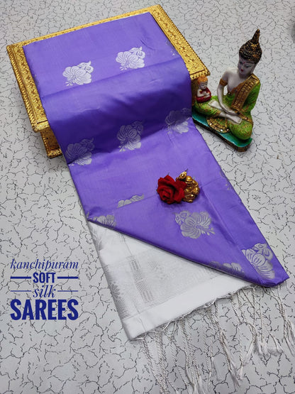 Kanchi Soft Silk Saree for Women | Copper Zari Butta Weaving with Contrast Grand Pallu & Blouse | Premium Lightweight Soft Silk Saree (Elegant Festive & Traditional Wear)