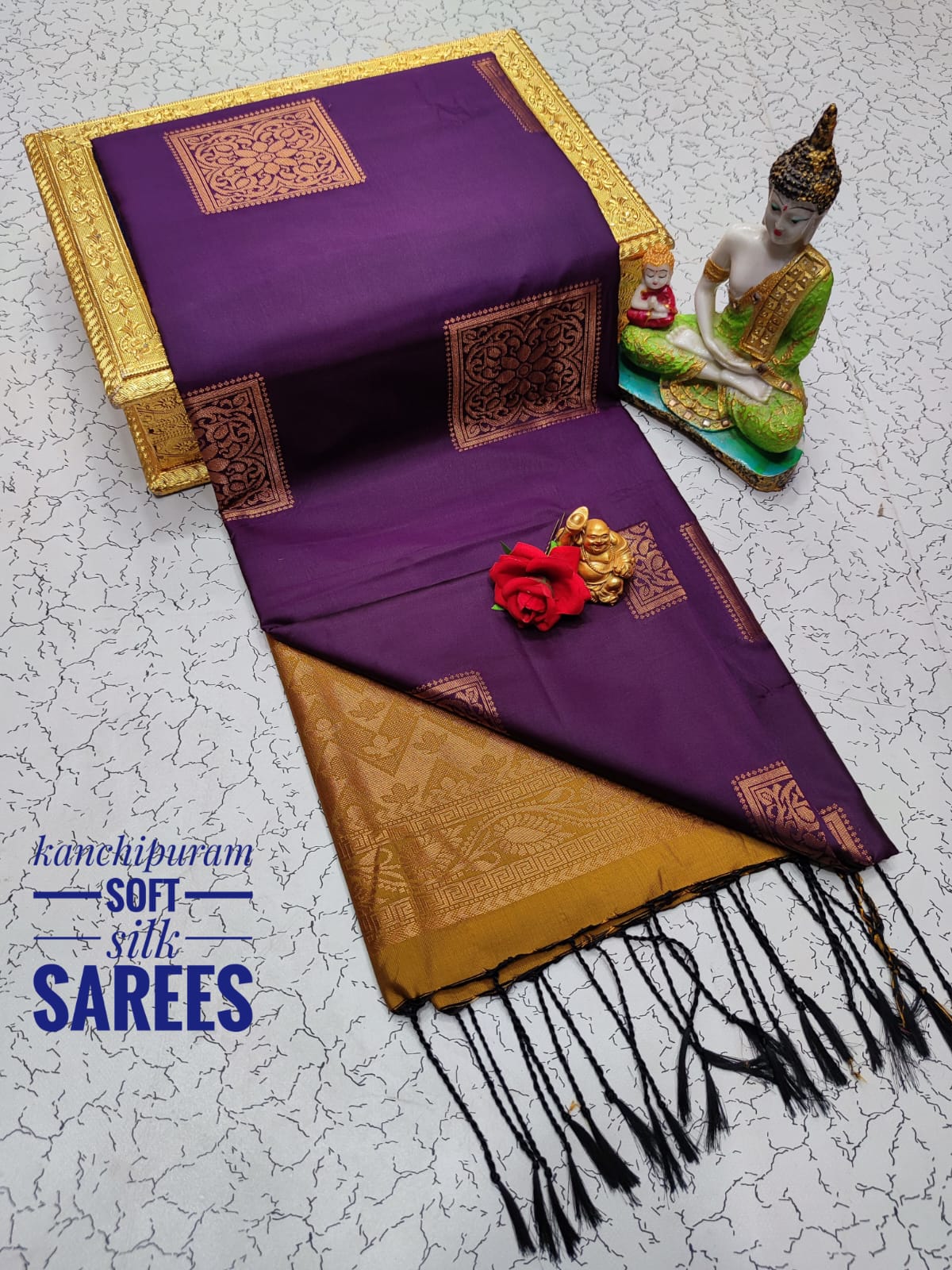 Kanchi Soft Silk Saree for Women | Copper Zari Butta Weaving with Contrast Grand Pallu & Blouse | Premium Lightweight Soft Silk Saree (Elegant Festive & Traditional Wear)