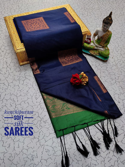 Kanchi Soft Silk Saree for Women | Copper Zari Butta Weaving with Contrast Grand Pallu & Blouse | Premium Lightweight Soft Silk Saree (Elegant Festive & Traditional Wear)