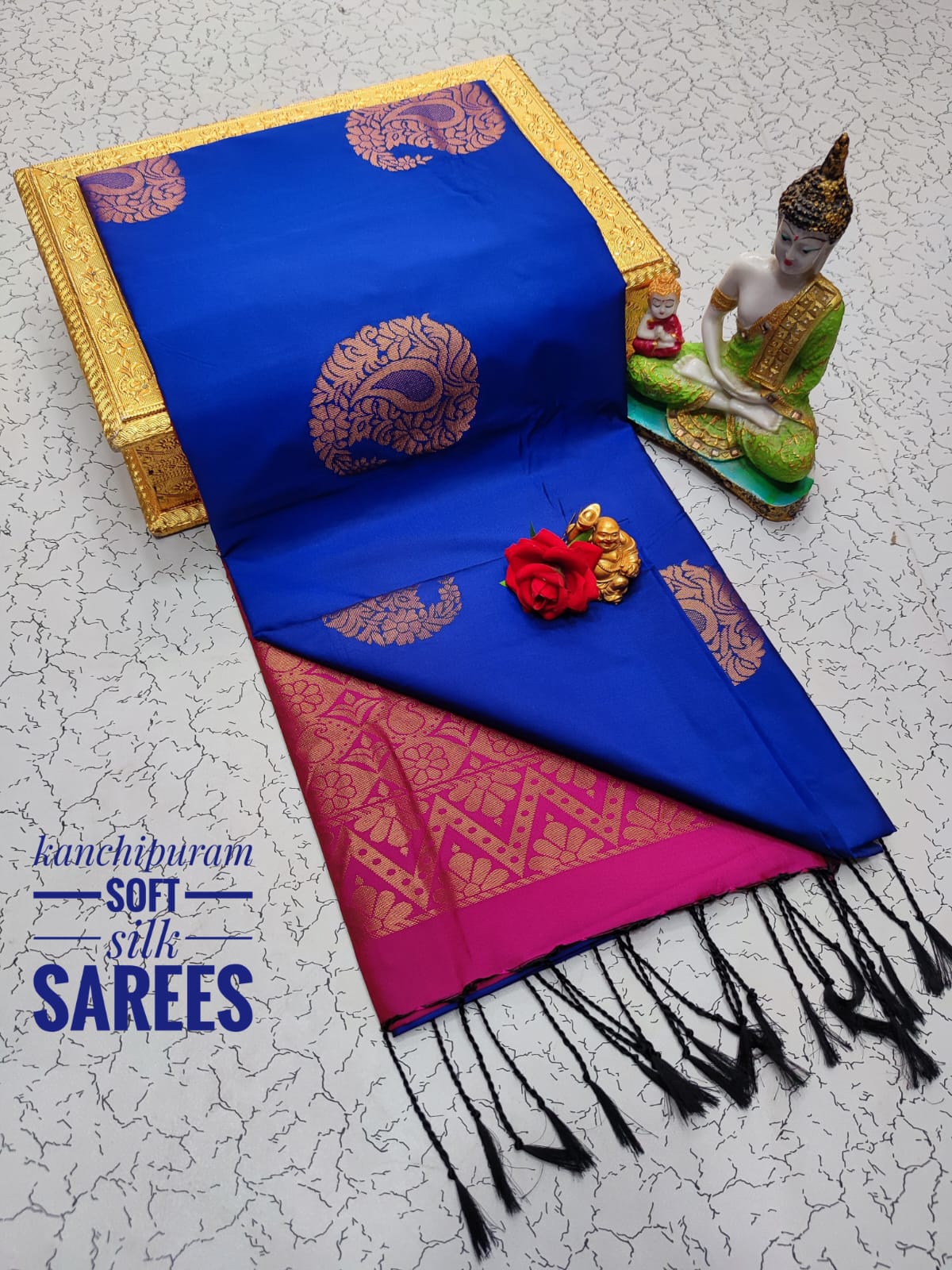 Kanchi Soft Silk Saree for Women | Copper Zari Butta Weaving with Contrast Grand Pallu & Blouse | Premium Lightweight Soft Silk Saree (Elegant Festive & Traditional Wear)