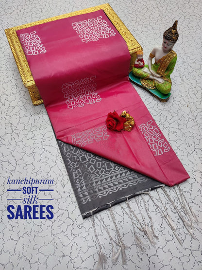 Kanchi Soft Silk Saree for Women | Copper Zari Butta Weaving with Contrast Grand Pallu & Blouse | Premium Lightweight Soft Silk Saree (Elegant Festive & Traditional Wear)