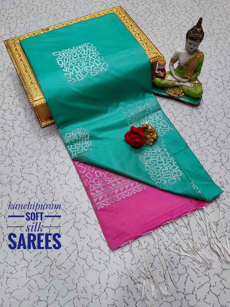 Kanchi Soft Silk Saree for Women | Copper Zari Butta Weaving with Contrast Grand Pallu & Blouse | Premium Lightweight Soft Silk Saree (Elegant Festive & Traditional Wear)
