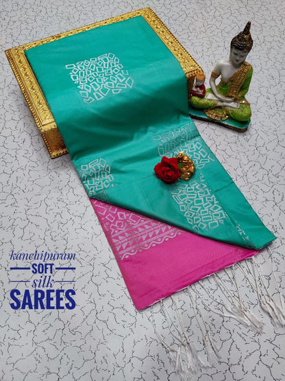 Kanchi Soft Silk Saree for Women | Copper Zari Butta Weaving with Contrast Grand Pallu & Blouse | Premium Lightweight Soft Silk Saree (Elegant Festive & Traditional Wear)