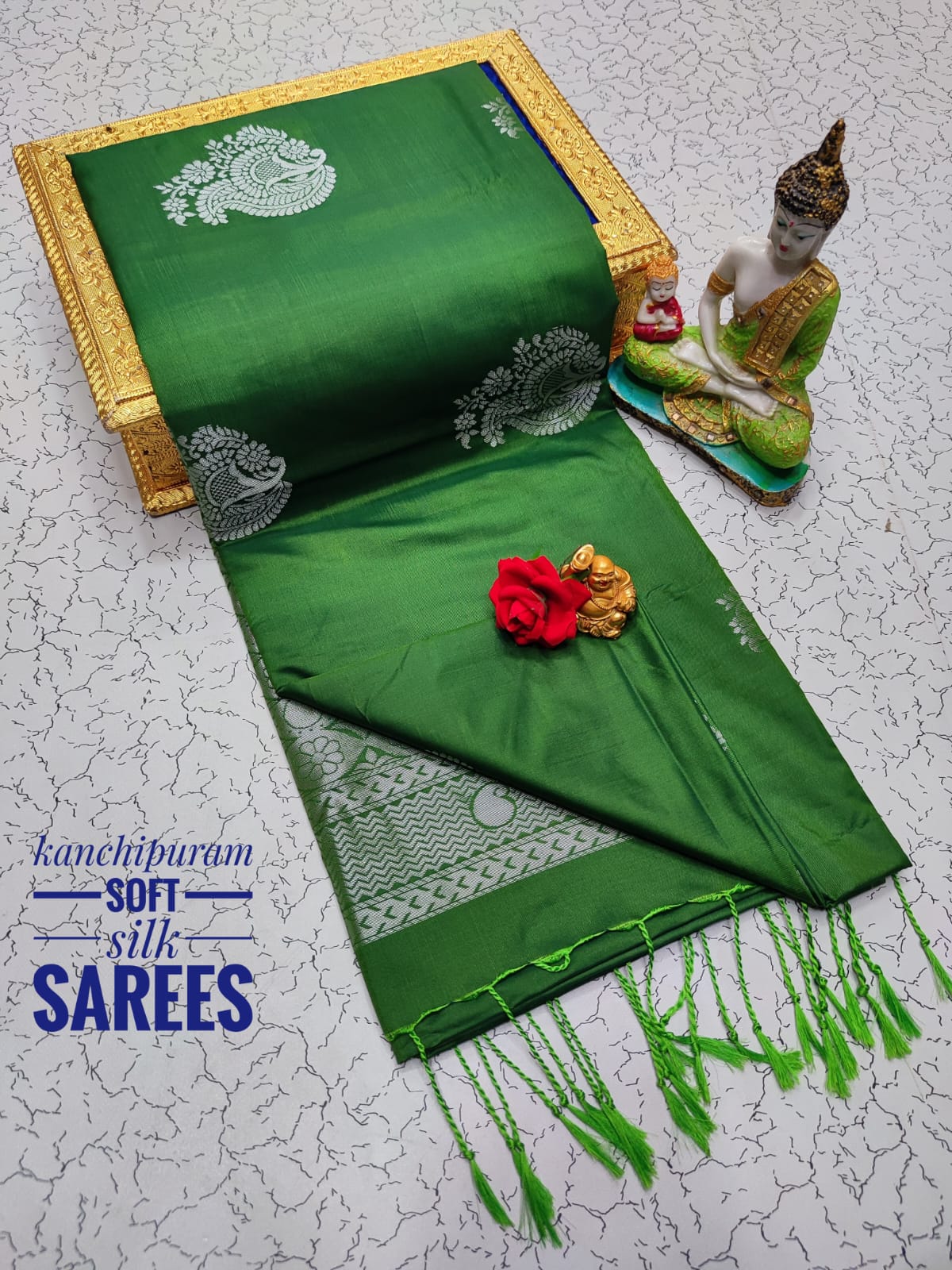 Kanchi Soft Silk Saree for Women | Copper Zari Butta Weaving with Contrast Grand Pallu & Blouse | Premium Lightweight Soft Silk Saree (Elegant Festive & Traditional Wear)