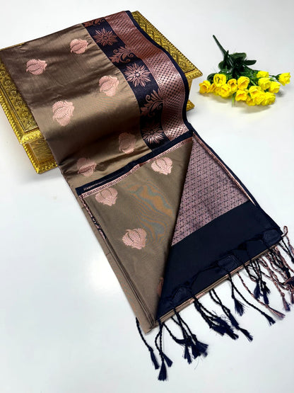 Luxury Border Pure Pattu Soft Silk Saree – 75 Dineyar Yarn Weaving with 2/2 Warp Thana Silk, Butta Work & Rich Contrast Pallu