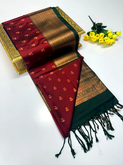 Luxury Border Pure Pattu Soft Silk Saree – 75 Dineyar Yarn Weaving with 2/2 Warp Thana Silk, Butta Work & Rich Contrast Pallu